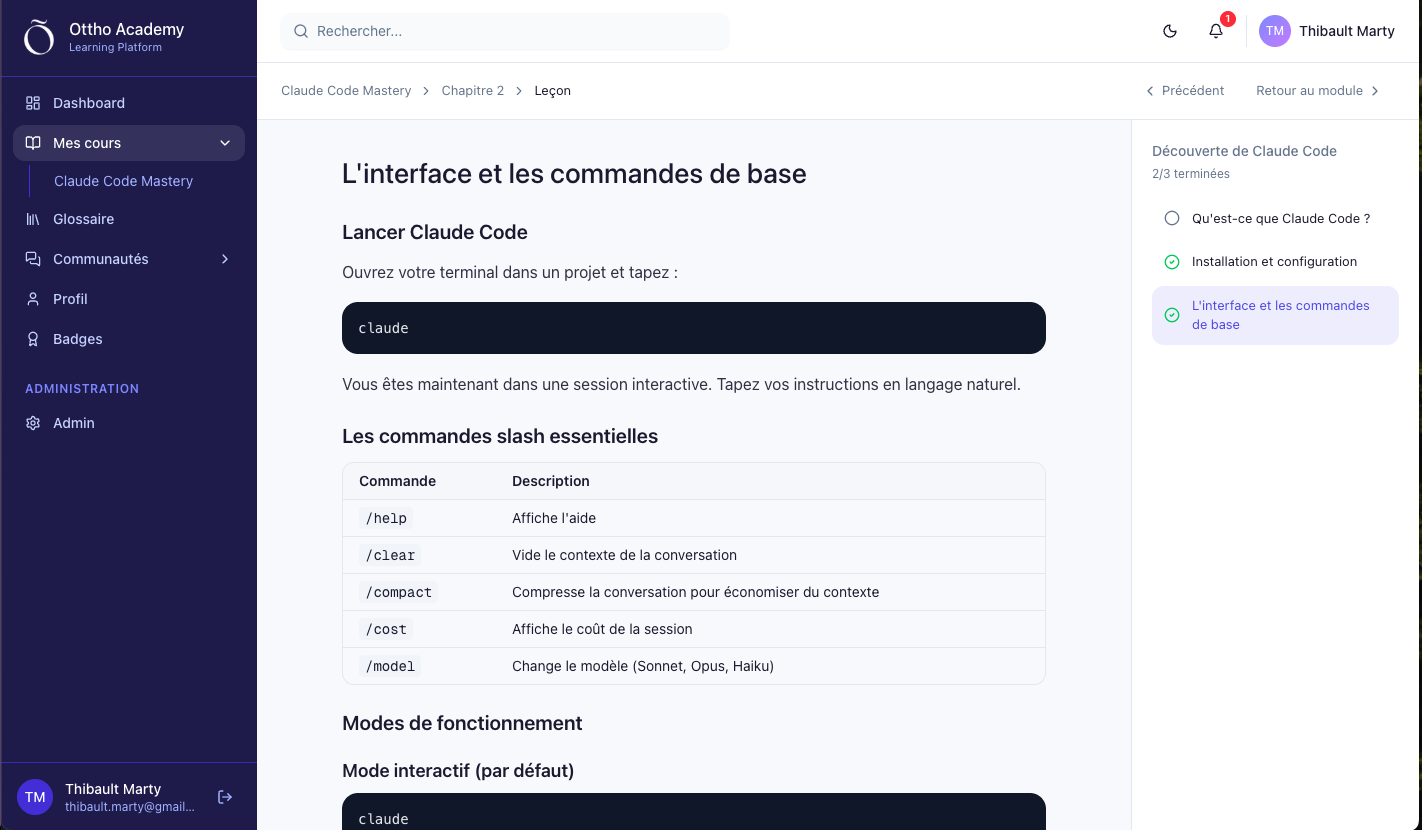 Leçon avec contenu structuré